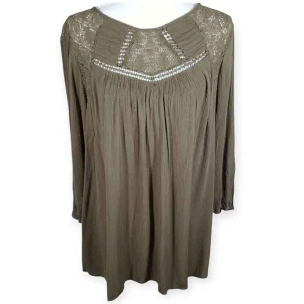 LIZ LANGE MATERNITY ARMY GREEN BOHO-INSPIRED BLOUSE SZ.L EUC.